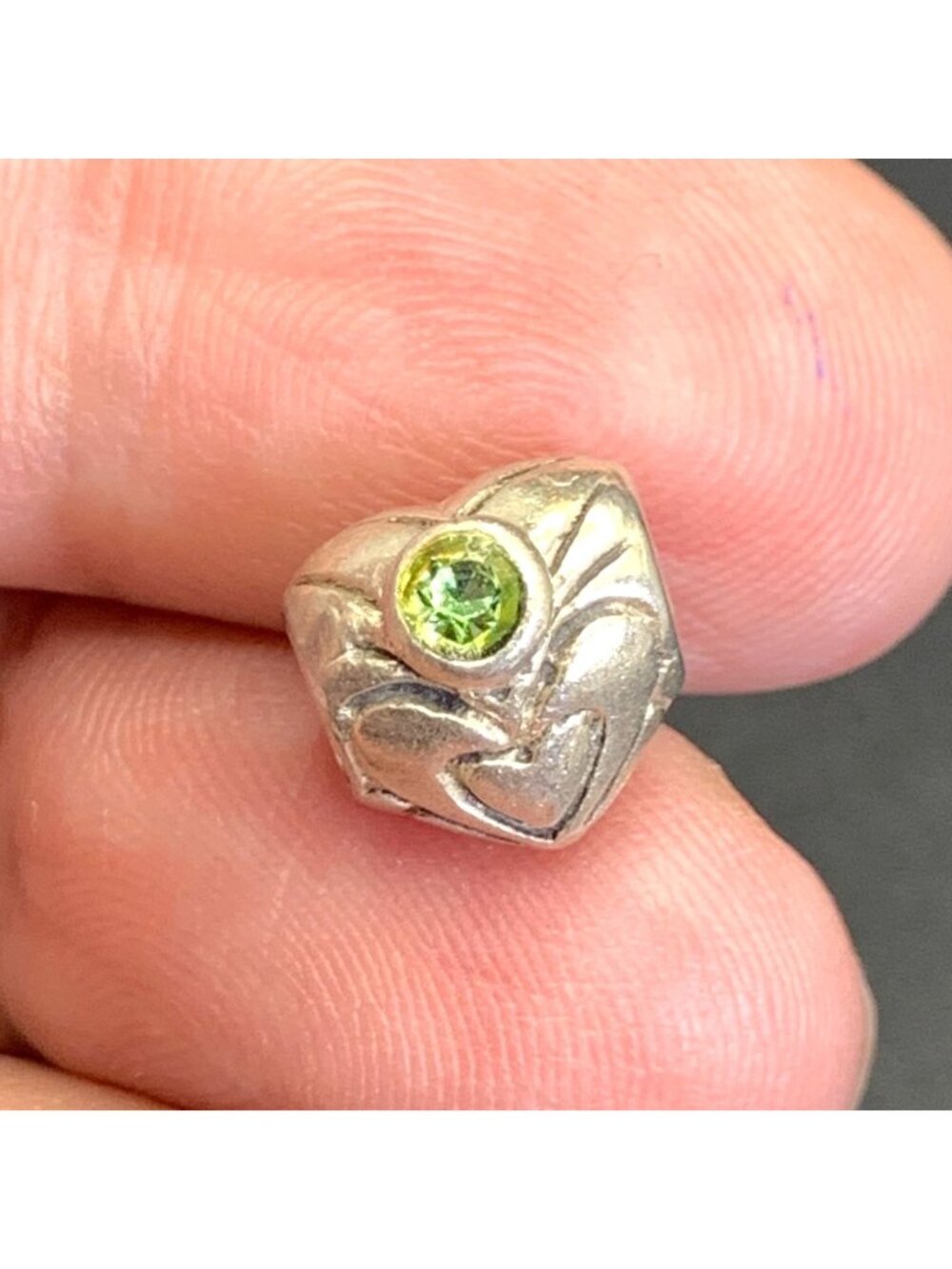 Peridot Bezel Set Heart Double Sided Sterling Silver 925 Slide Charm 0.25"